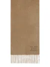 Max Mara Cashmere Scarf With Fringed Edges And Embroidered Logo In Brown