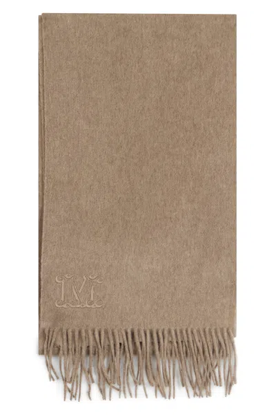 Max Mara Cashmere Scarf With Fringed Edges In Transparent