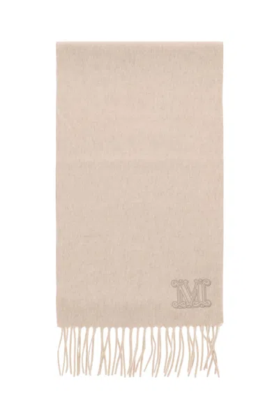 Max Mara Cashmere Scarf With Monogram In Beige