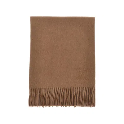 Max Mara Cashmere Scarf With Monogram Embroidery In Brown