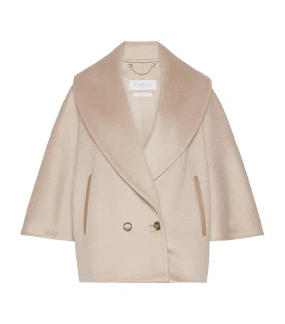 Max Mara Cashmere Shawl-lapel Cape In Beige