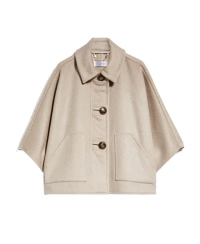 Max Mara Cashmere Short Rectangular Cloak In Beige