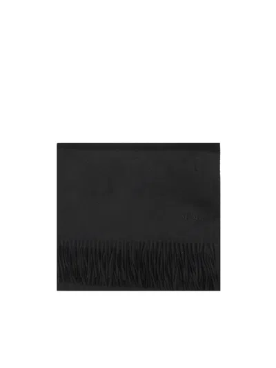 Max Mara Cashmere Stole With Embroidery And Fringes In Black