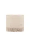 Max Mara Cashmere Stole With Embroidery And Fringes In Neutral