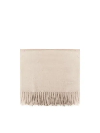 Max Mara Cashmere Stole With Embroidery And Fringes In White