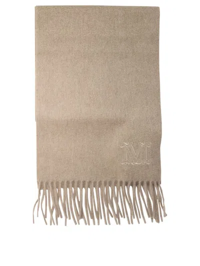 Max Mara Cashmere Stole With Embroidery In Beige