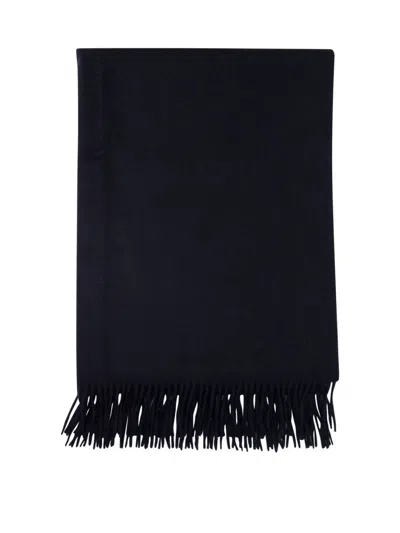 Max Mara Cashmere Stole With Fringed Edges In Black