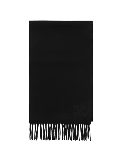 Max Mara Dalia Monogram Pure Cashmere Scarf With Fringed Edges In Black