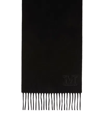 Max Mara Cashmere Stole With Monogram Embroidery In Black