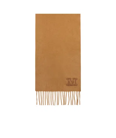 Max Mara Cashmere Stole With Monogram Embroidery In Brown