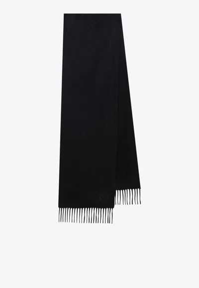 Max Mara Cashmere Stole With Monogram-embroidery In Black