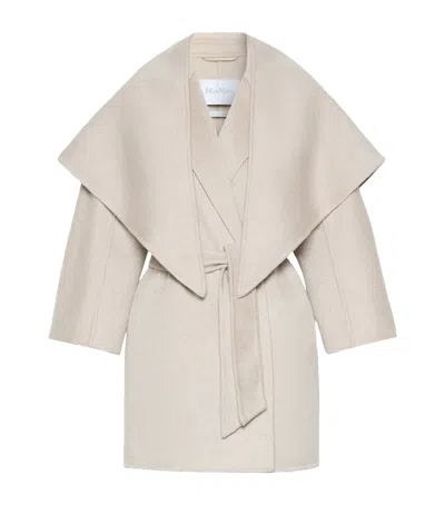 Max Mara Cashmere Stole-detail Wrap Coat In Neutral
