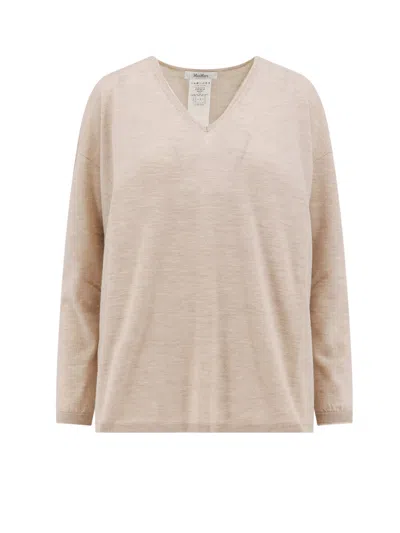 Max Mara Long-sleeved Knitted Pullover In Beige