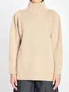 Max Mara Knit Cashmere Longline Sweater With Ribbed Finish In Brown