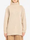 Max Mara Knit Cashmere Longline Sweater With Ribbed Finish In Brown