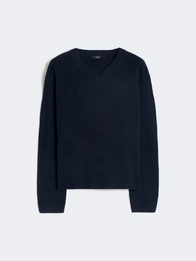 Max Mara Cashmere V-neck Sweater In Blue