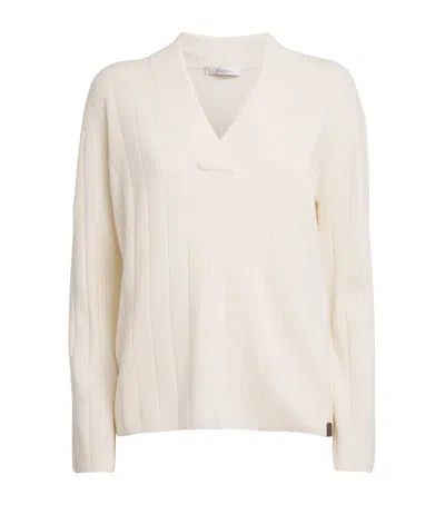 Max Mara Cashmere V-neck Sweater In White
