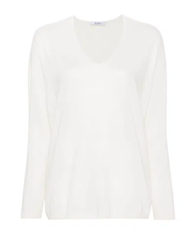 Max Mara Cashmere V-neck Sweater In White