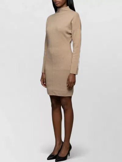 Max Mara Cashmere Virgin Wool Long-sleeve Stand-collar Cutout Maxi Dress In Brown