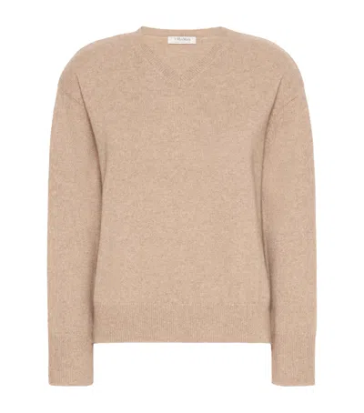 Max Mara Cashmere V-neck Sweater In Brown