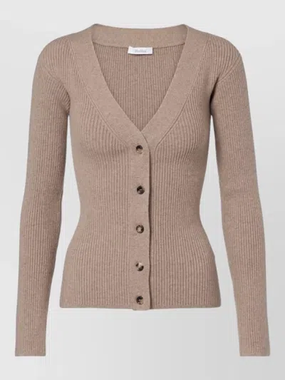Max Mara Cashmere Wool Blend V Neck Top In Brown
