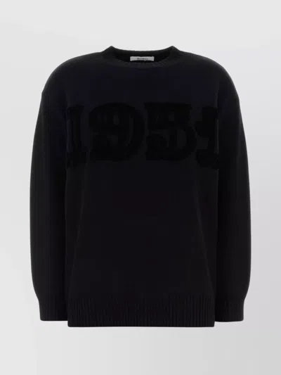 Max Mara Cashmere Wool Oversized Ribbed Crewneck Sweatshirt In Black