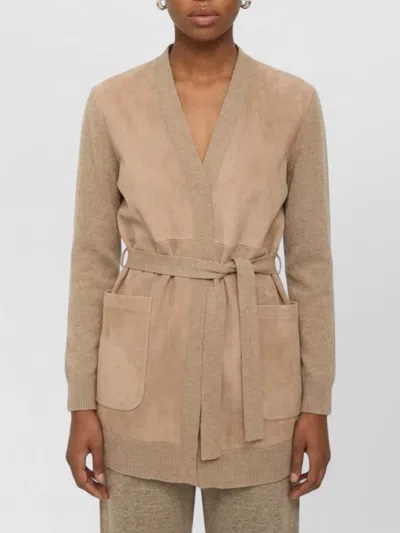Max Mara Cashmere Wool Oversized V-neck Belted Cardigan In Neutral