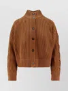 Max Mara Cashmere Wool Ribbed Cable-knit High-collar Cardigan In Multi