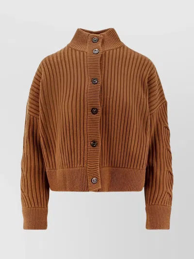 Max Mara Cashmere Wool Ribbed Cable-knit High-collar Cardigan In Multi