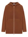 Max Mara Knitwear Hoodie With Long Sleeves And Pockets In Brown