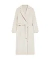 Max Mara Long Grey Coat With Belted Waist In White