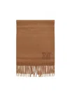 Max Mara Cashmere Scarf With Embroidered Logo And Fringe Detail In Brown