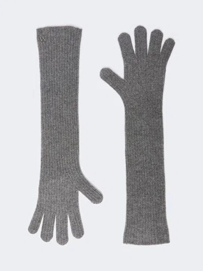 Max Mara Cashmere Yarn Gloves In Light Grey