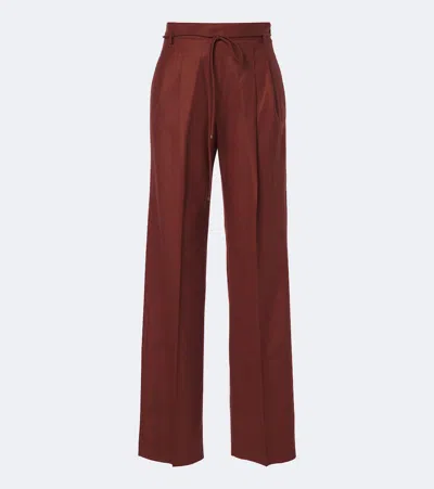 Max Mara Cashmere-blend Straight Pants In Brown