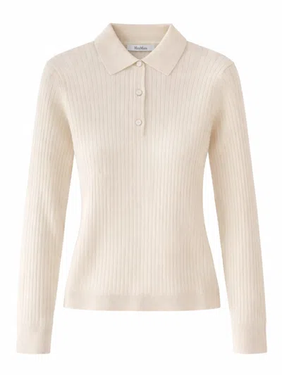 Max Mara Cashmere-silk Polo Shirt In Ivory
