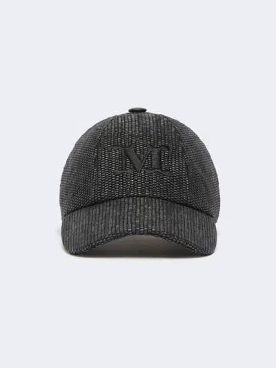 Max Mara Casquette De Baseball En Tissu Natté Effet Raphia In Black