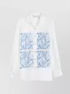 Max Mara Casual Collared Neck Graphic Print Top In White