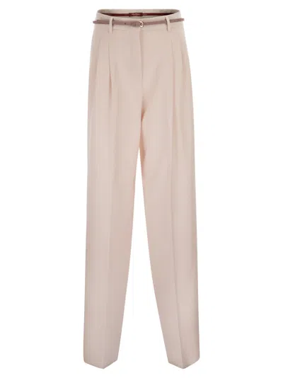 Max Mara Mstcorvino Pleated Belted Trousers In Neutral