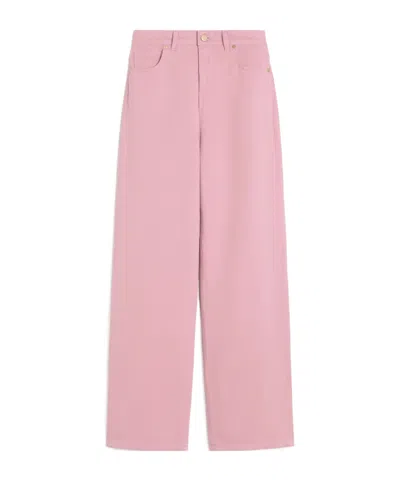 Max Mara Cotton Drill Wide-leg Trousers In Pink
