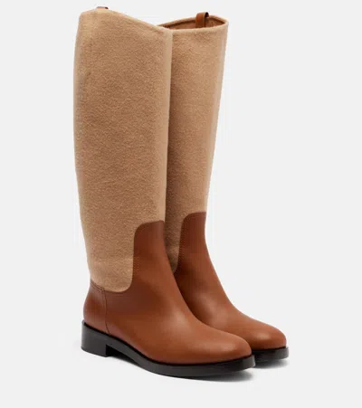 Max Mara Cavaliere Leather And Wool Knee-high Boots In Brown