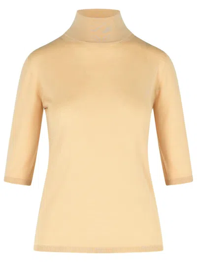 Max Mara Cecina Beige Virgin Wool Turtleneck Sweater