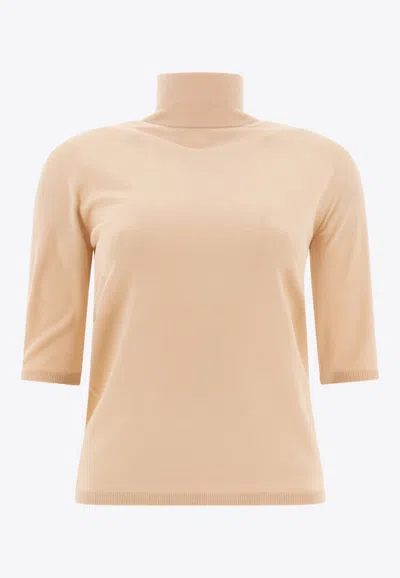 Max Mara Cecina Knitted Wool Top In Beige