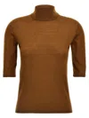 Max Mara Lightweight Knit Turtleneck Sweater With 3/4 Sleeves In Brown