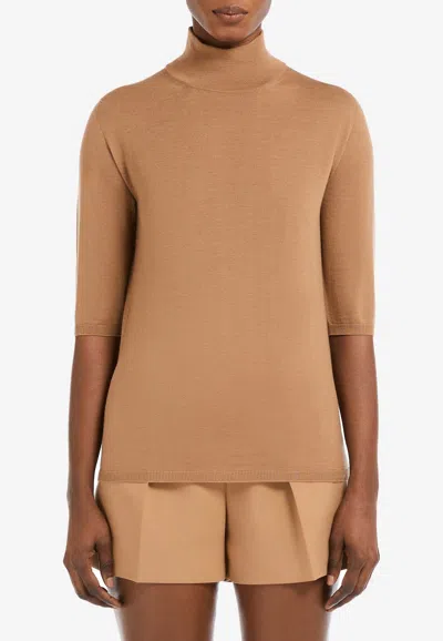 Max Mara Cecina Turtleneck Wool Knit Top In Camel