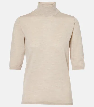 Max Mara Cecina Virgin Wool Turtleneck Sweater In Beige
