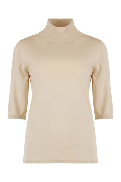 Max Mara Cecina Virgin Wool Turtleneck Sweater In Beige
