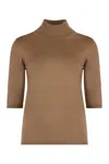 Max Mara Maglione A Collo Alto A Maniche Corte In Lana In Brown