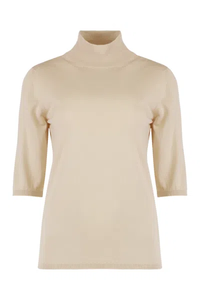 Max Mara Cecina Virgin Wool Turtleneck Sweater In White