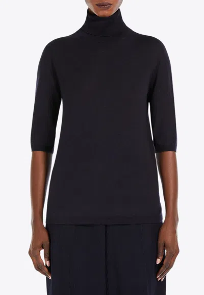Max Mara Cecina Wool Knit Turtleneck Top In Black