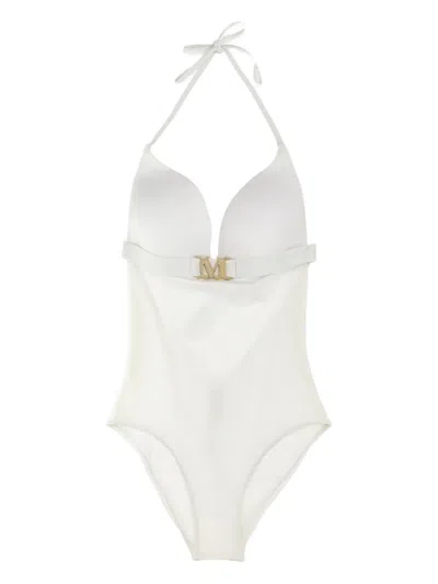 Max Mara Celine Monogram-belt Swimsuit In White